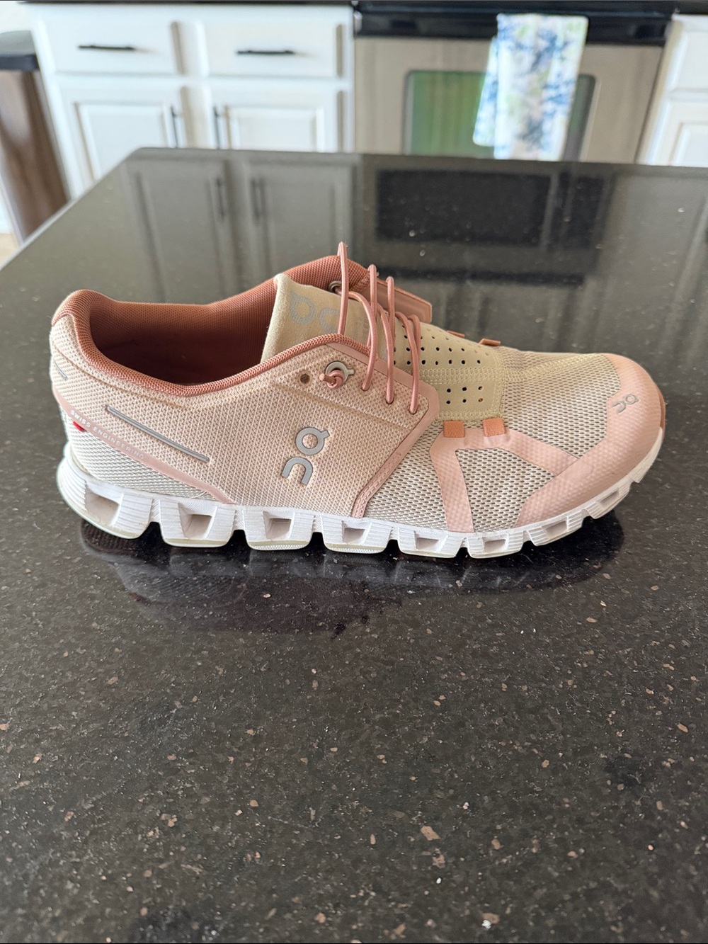 On Running Cloud Sneakers in Pale Pink and White
